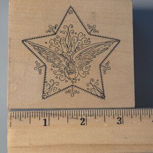 Angel Star Christmas Rubber Stamp, Paper Parachute, 3.5" X 3.25" - NEW